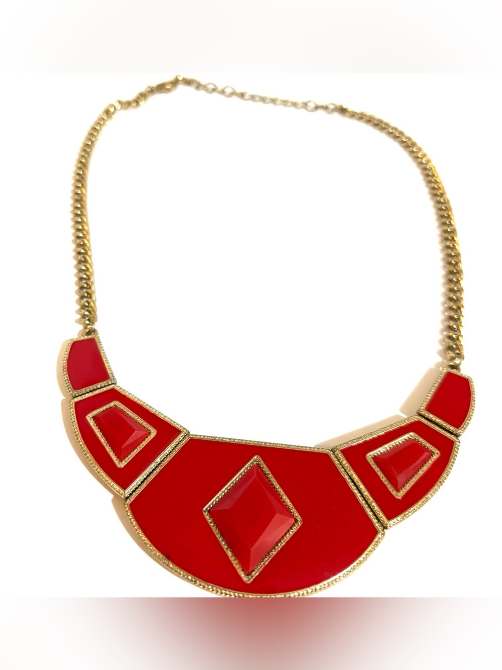 Fashion Jewelry Red and Gold Geometric Statement Necklace